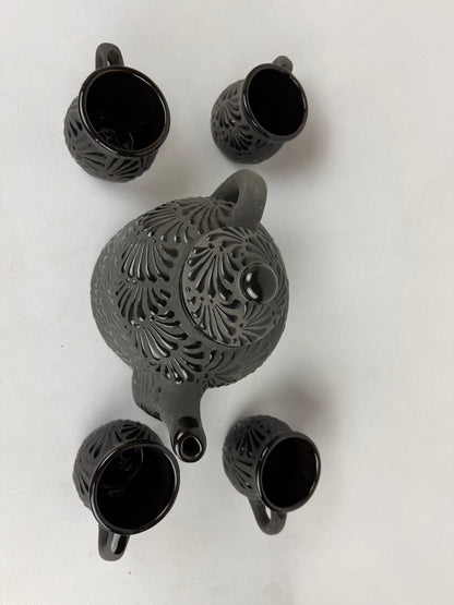Mexican Black Talavera Style Tea Set Set 6pc - Juego de Te