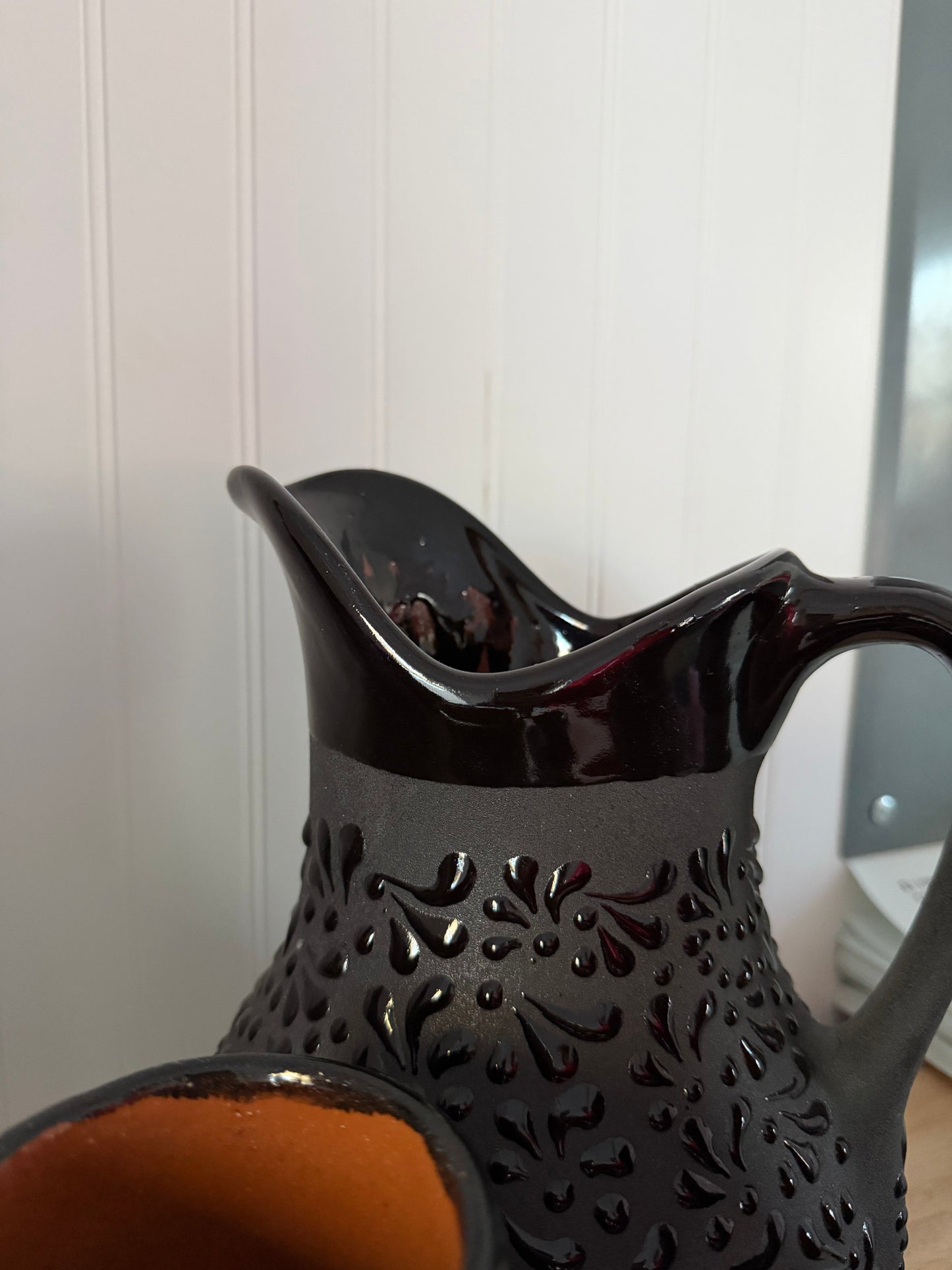 Talavera Style Black Hand-Painted Pitcher - Jarra Negra Barro