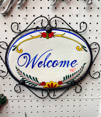 Talavera Wall Decor Mexican Ceramic Wall Art With Metal 13 15 Inches Welcome Bienvenidos