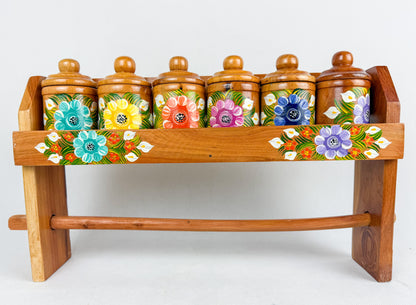Mexican Handpainted Wood Spice Rack - Juego Especieros Parota