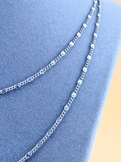 Sterling Silver 925 Diamond-Cut Chain Necklace- Cadena