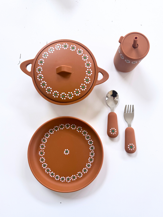 PRE ORDER (Read Description) Mexican Clay Plate Baby Mexican Inspired Silicone Barro Meal Set