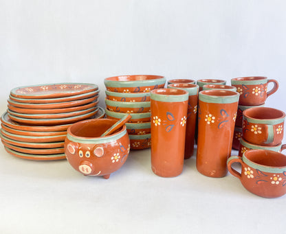 Michoacan Red Clay Pottery Dinnerware Set 45 Pc Clay Bowls Mexican Red Clay Vajilla de Barro