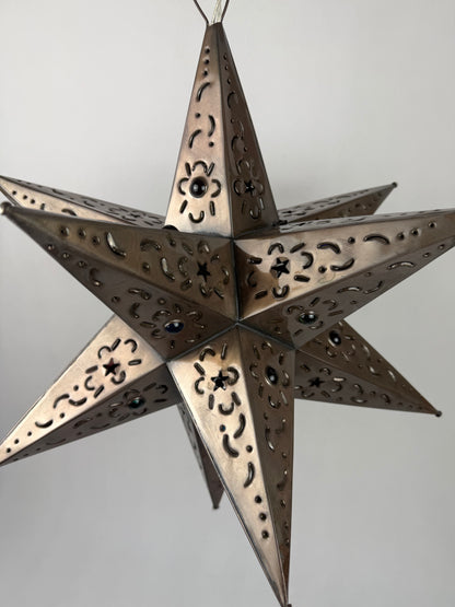 Mexican Tin Star With Color Marbles Moravian Star Tin Punched Star Hanging Star Light