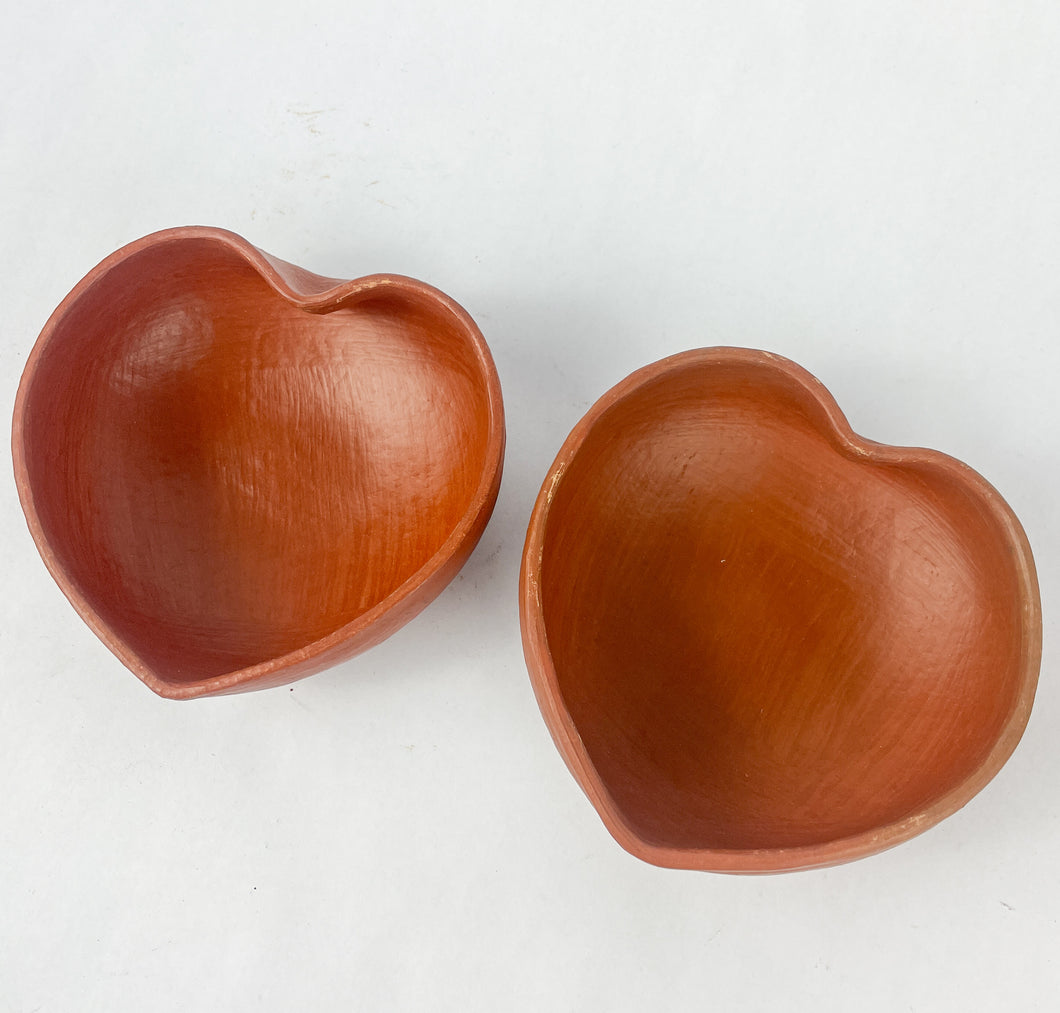 Oaxaca Red Clay Pottery Heart Bowls Set of 2 Mexican Red Clay Pottery Oaxaca Clay Pottery San Marcos Tlapazola Red Clay Pottery
