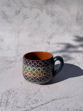 Load image into Gallery viewer, Michoacan Mexican Clay Mugs Set of 4 Capula Design Espresso Mugs Small Clay Mugs
