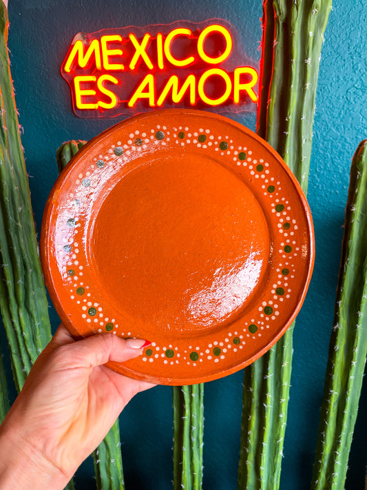 Mexican Clay Plates Set of 4 Round Mexican Clay Dinner Plates Mexican Plates Plato Barro Trinche Lead Free Traditional Mexican Plates