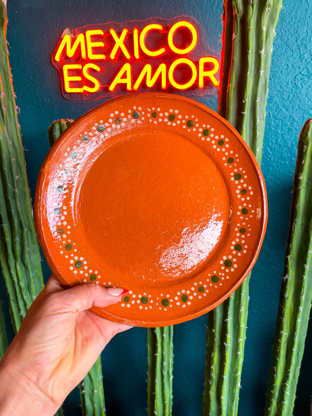 Mexican Clay Plates Set of 4 Round Mexican Clay Dinner Plates Mexican Plates Plato Redondo Trinche Lead Free Traditional Mexican Plates