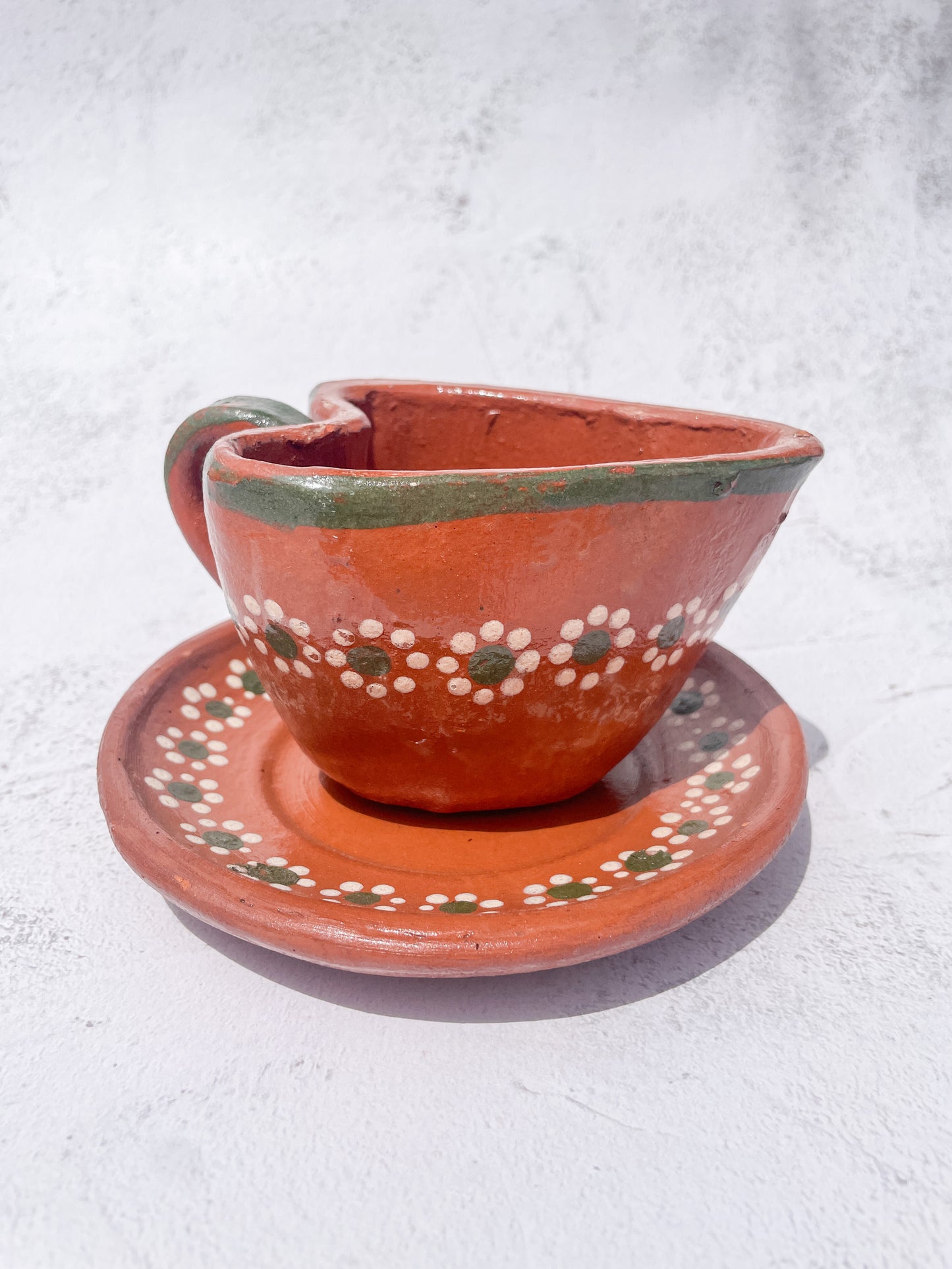 Tonala Mexican Clay Heart Set Mug and Plate Lead Free Clay Mug Taza De Corazon Terracotta