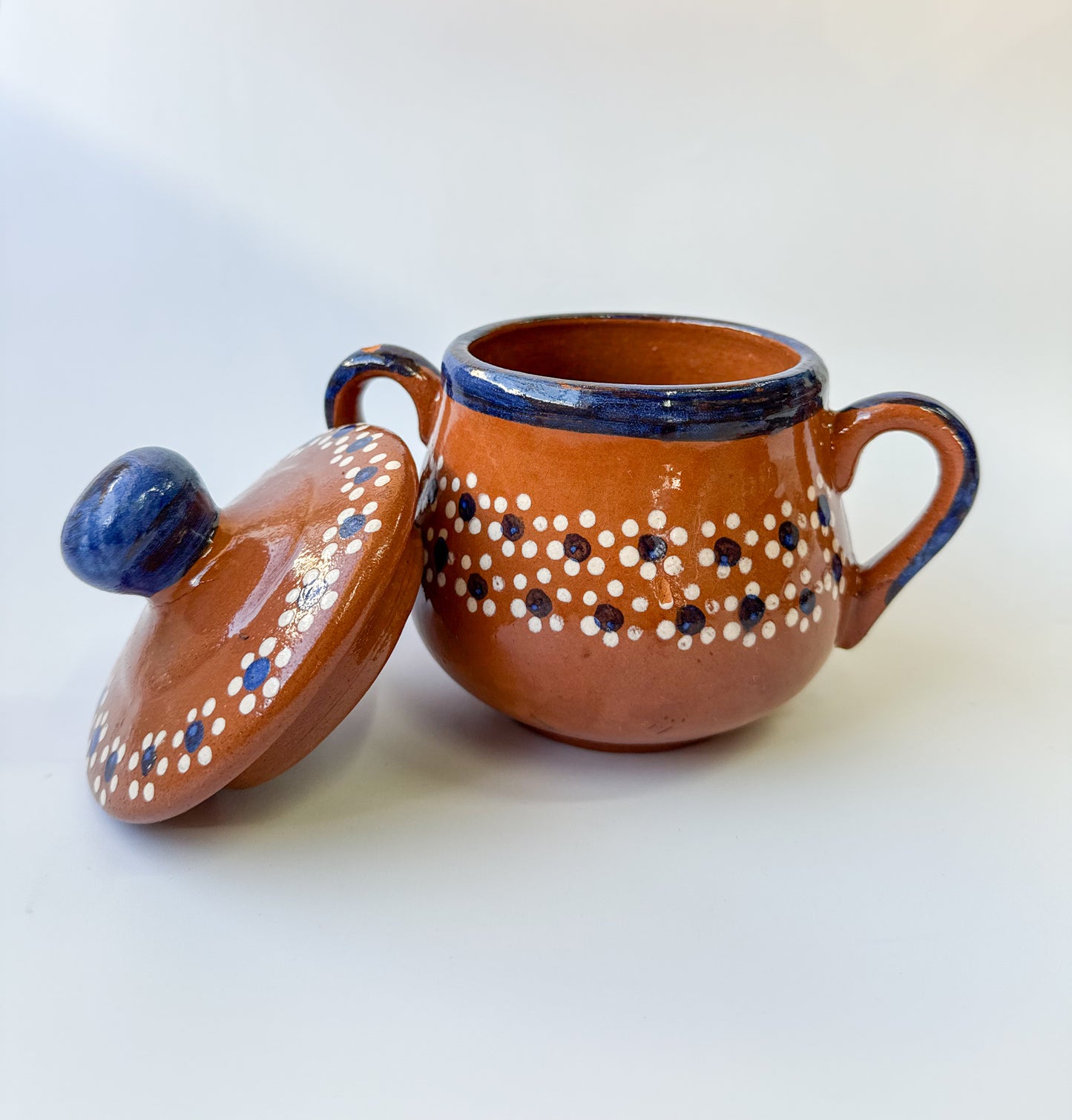 Michoacan Sugar Bowl Azucarera de Barro Hand Painted Azucarera