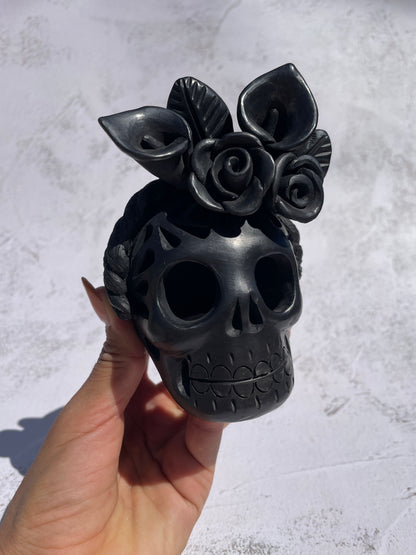 Oaxaca Black Pottery Frida Skull Calavera Barro Negro