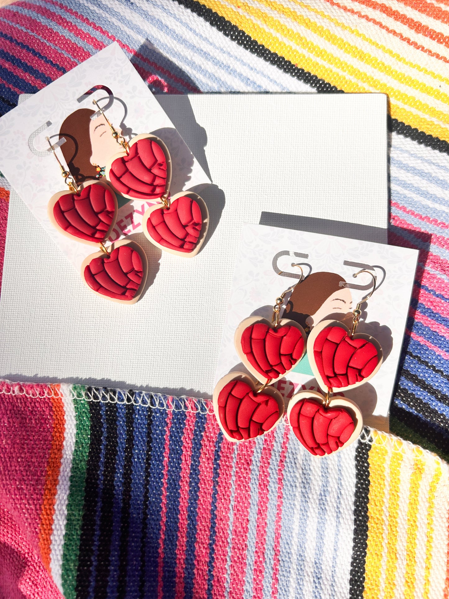 Clay Red Concha Hearts Earrings - Aretes Corazon Concha