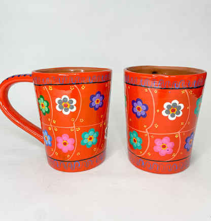 Guerrero Clay Mugs 2Pc Set Mexican Clay Tazas de Barro Cups Hand Painted Mexican Clay Mug Mexican Cups