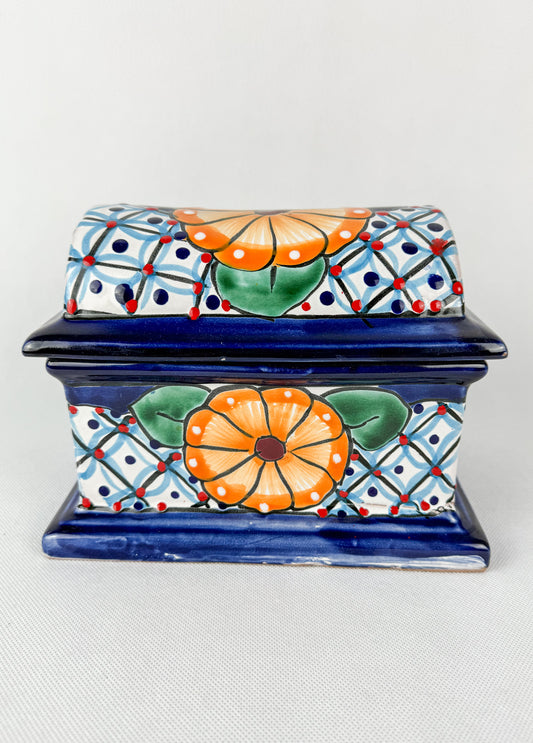 Mexican Pottery Chest Trinket Box Talavera Baul