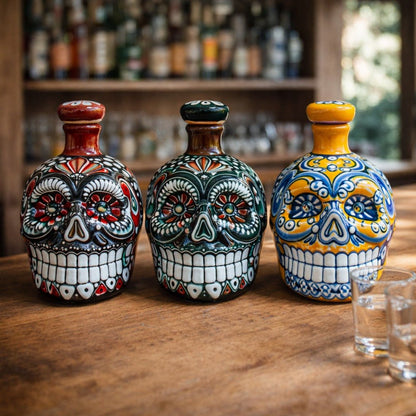 Mexican Large Skull Bottle Ceramic - Licorera Calavera