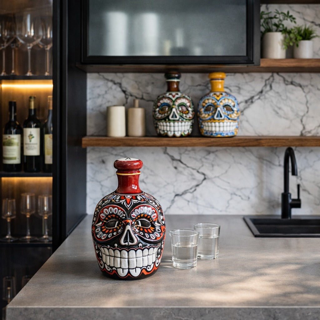 Mexican Large Skull Bottle Ceramic - Licorera Calavera