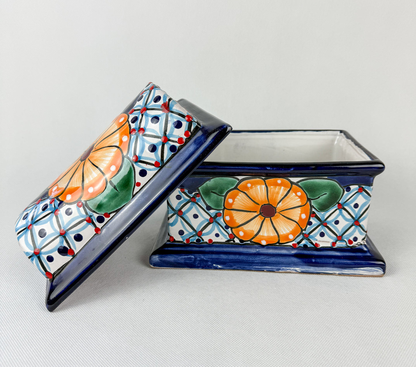 Mexican Pottery Chest Trinket Box Talavera Baul