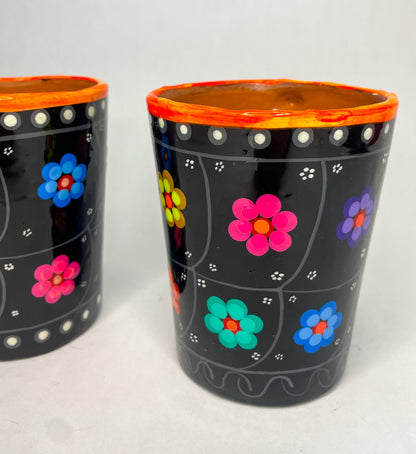 Guerrero Clay Mugs 2Pc Set Mexican Clay Tazas de Barro Cups Hand Painted Mexican Clay Mug Mexican Cups