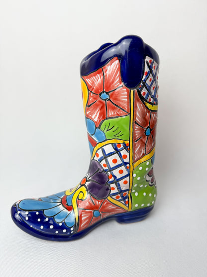 Cowboy Boot Planter 10 In Talavera Boot Vase Talavera Flower Pot Western Home Decor