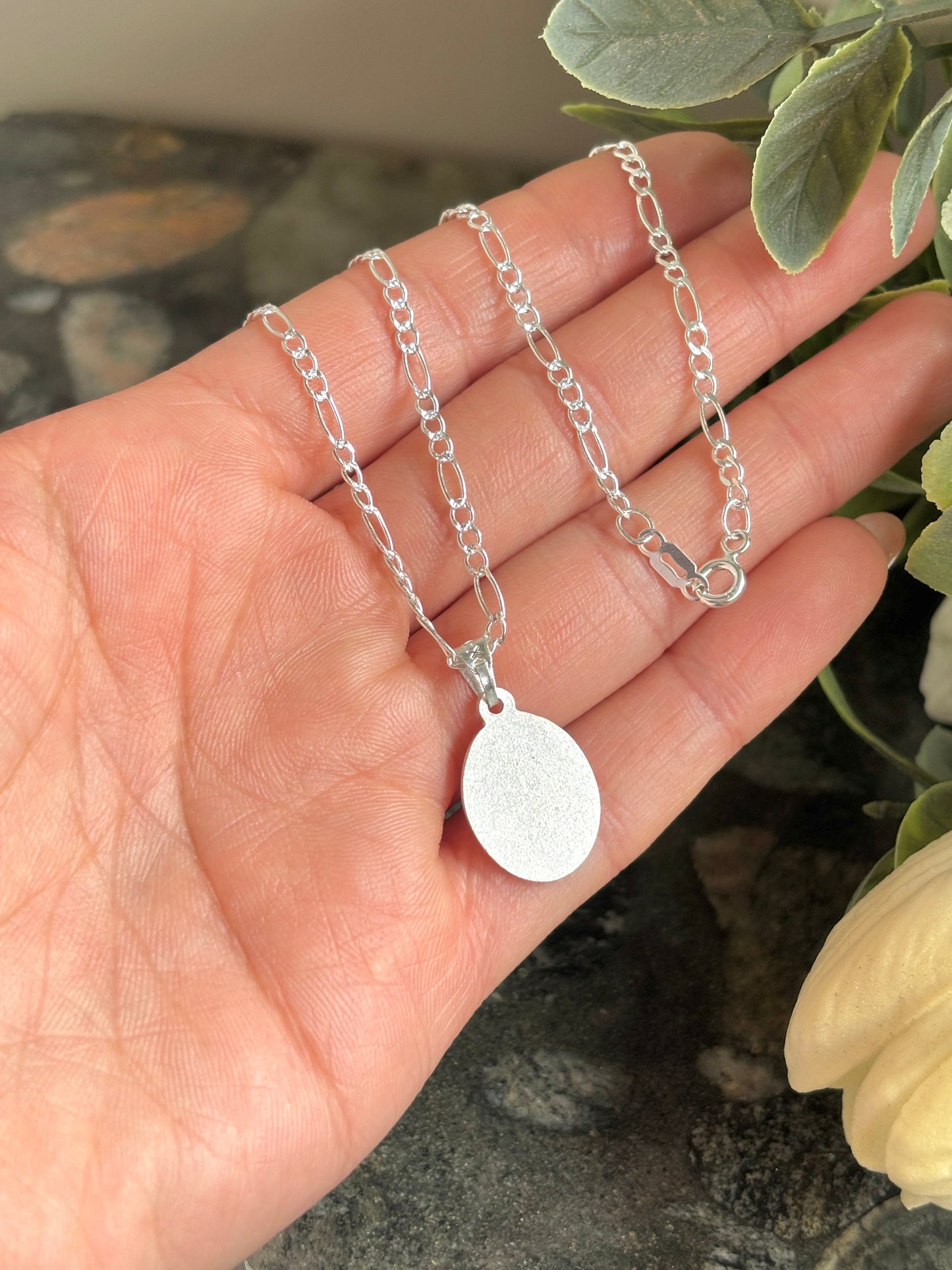 Virgin Mary Necklace sterling silver 925 | Figaro chain necklace 19”| Virgencita necklace