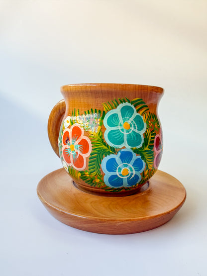 Mexican Handpainted Wooden Mug - Taza Parota