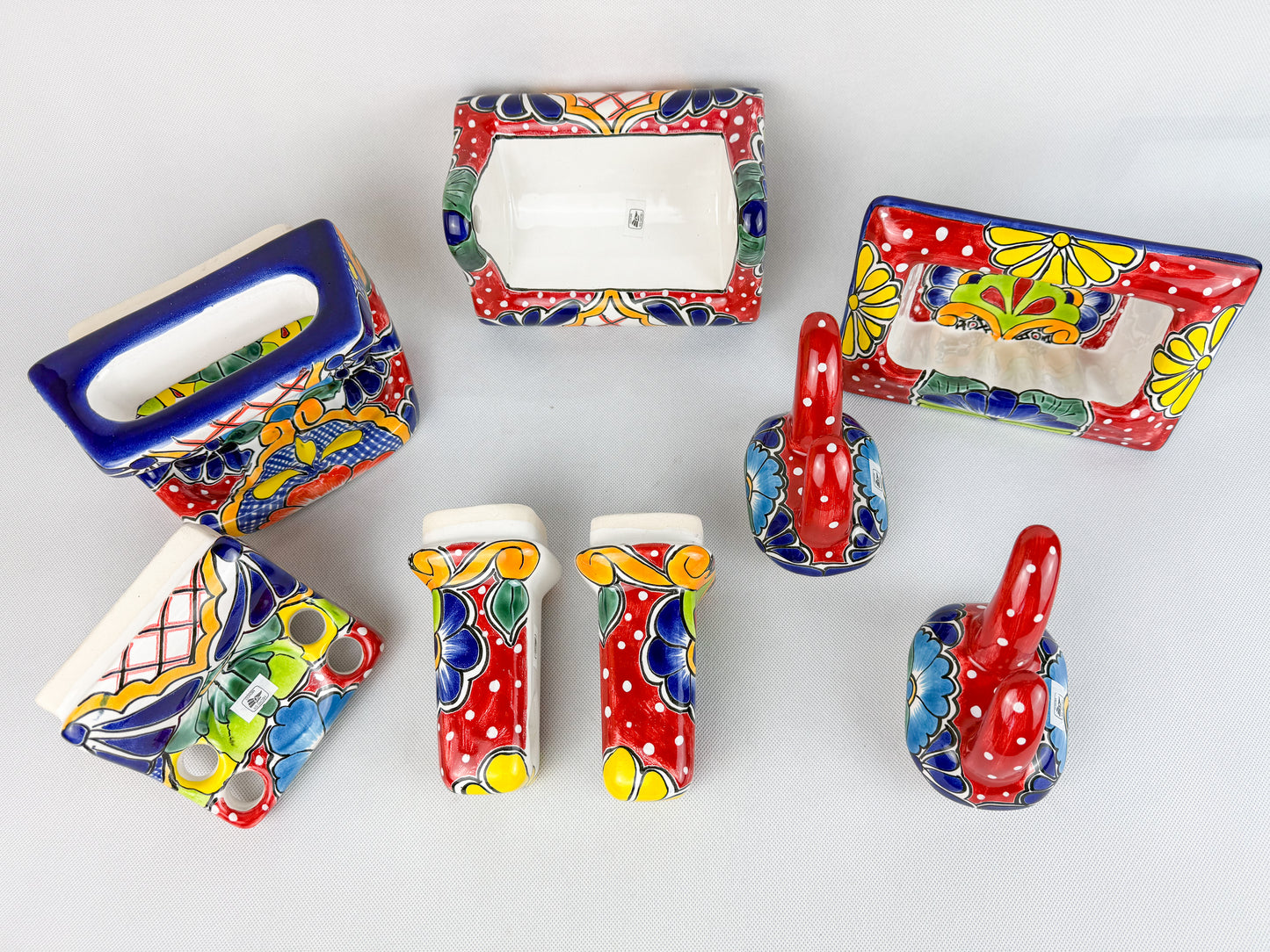 Talavera Bathroom Hardware Set 8pc Wall Mounted Colorful Set de Baño