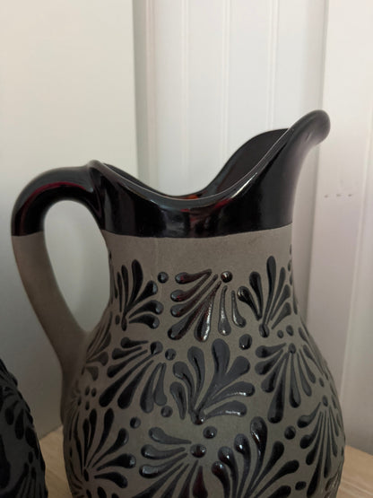 Talavera Style Black Hand-Painted Pitcher - Jarra Negra Barro