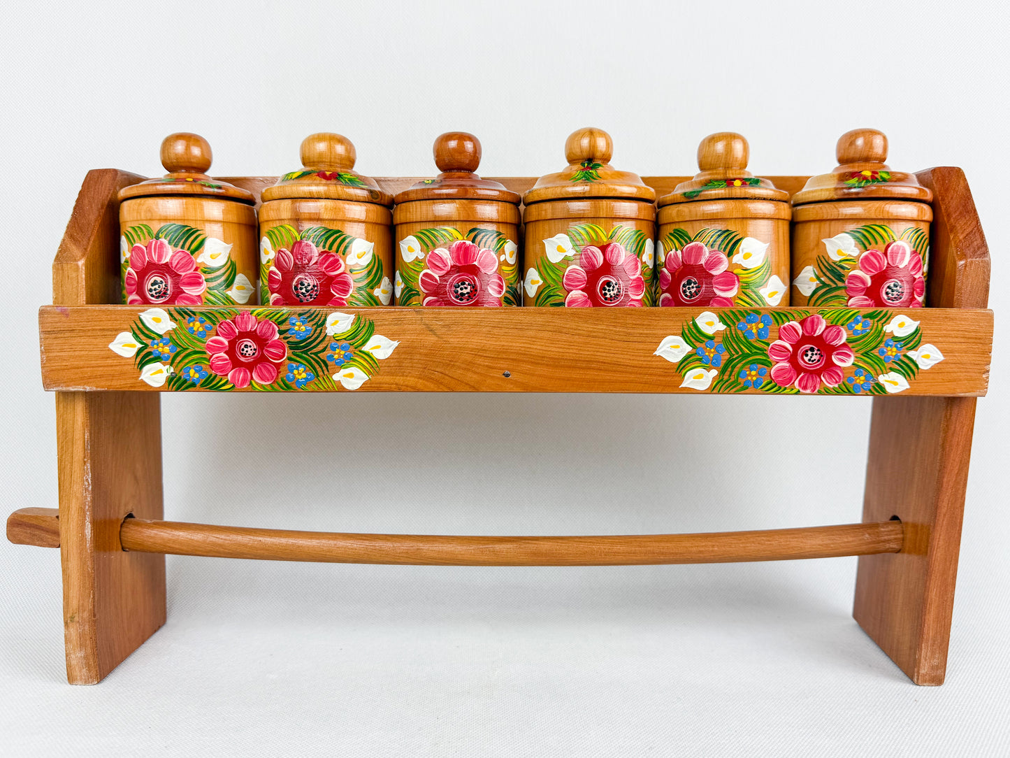 Mexican Handpainted Wood Spice Rack - Juego Especieros Parota