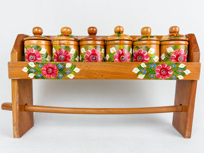 Mexican Handpainted Wood Spice Rack - Juego Especieros Parota