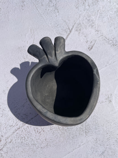 Oaxaca Black Clay Heart Shaped Bowl with Spoon Tazón de Corazón