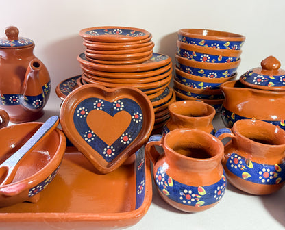 Michoacan Red Clay Pottery Dinnerware Set 36 Pc Clay Bowls Mexican Red Clay Vajilla de Barro