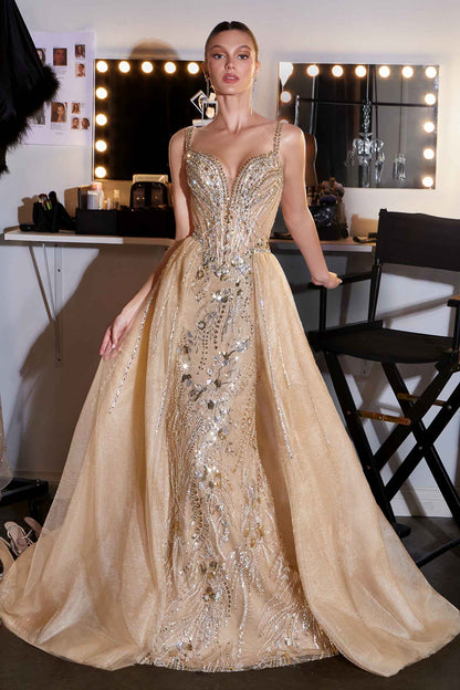Ladivine CDS570 Fitted Formal Off Shoulder Gown with Detachable Skirt