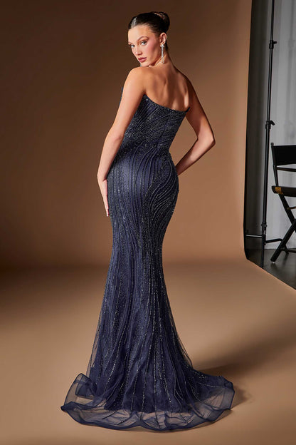 Ladivine CJ933 Plunging Sweetheart Beaded Fitted Mermaid Gown