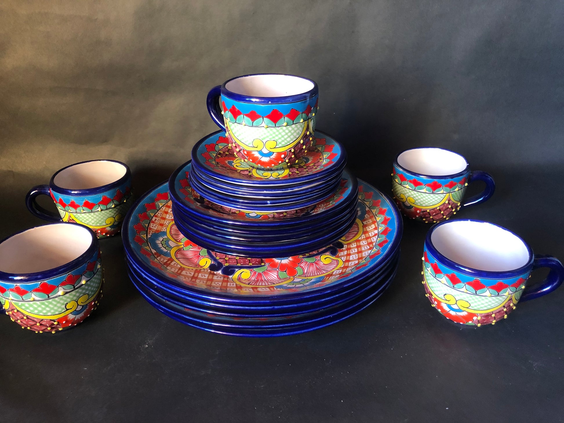 Mexican Style Dinner Plates Puebla Hand Painted Dinnerware Set