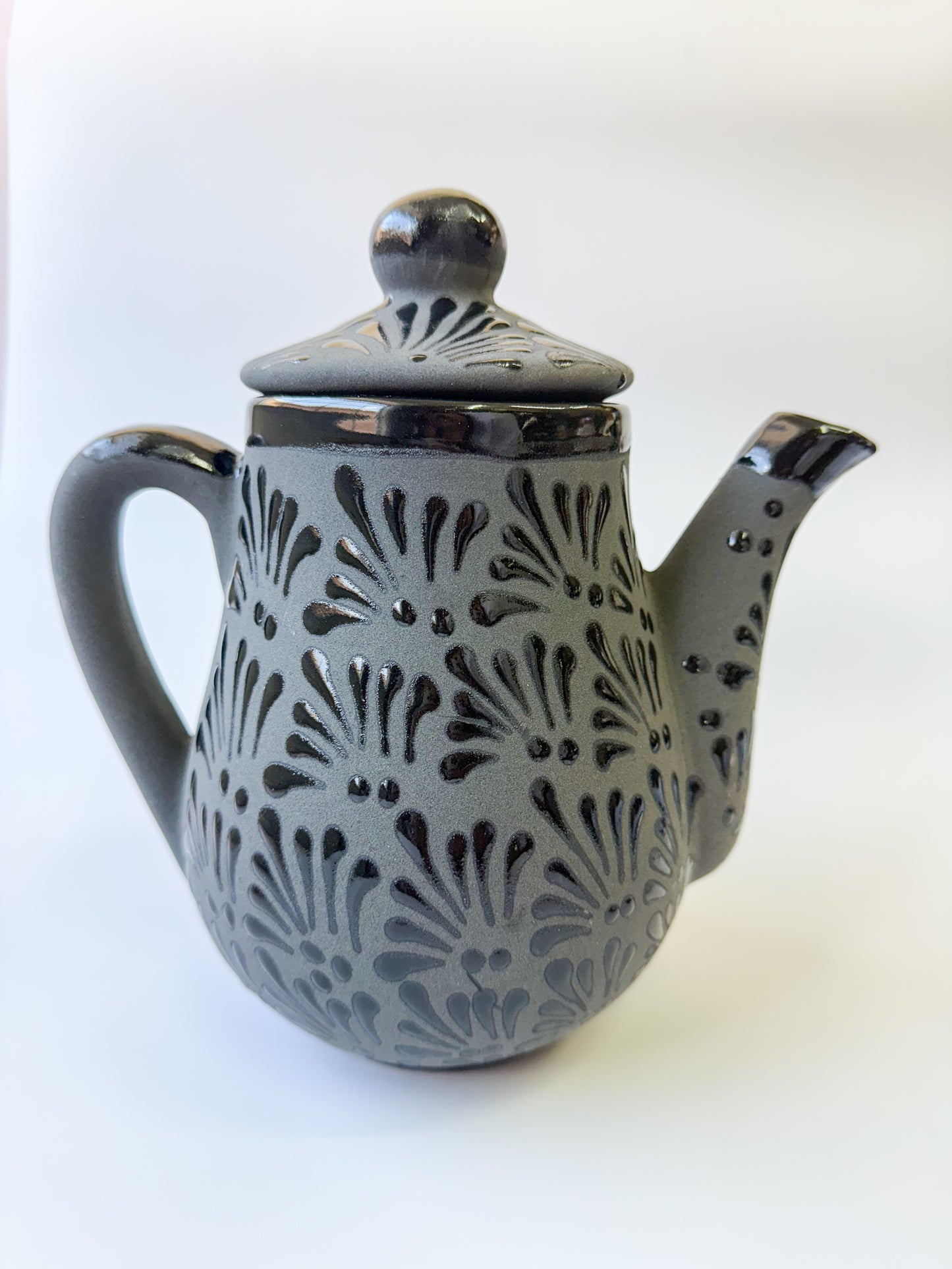 Mexican Black Talavera Style Tea Set Set 15pc Juego de Te