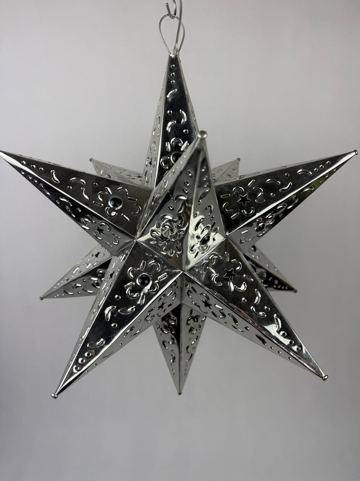 Mexican Tin Star With Color Marbles Moravian Star Tin Punched Star Hanging Star Light