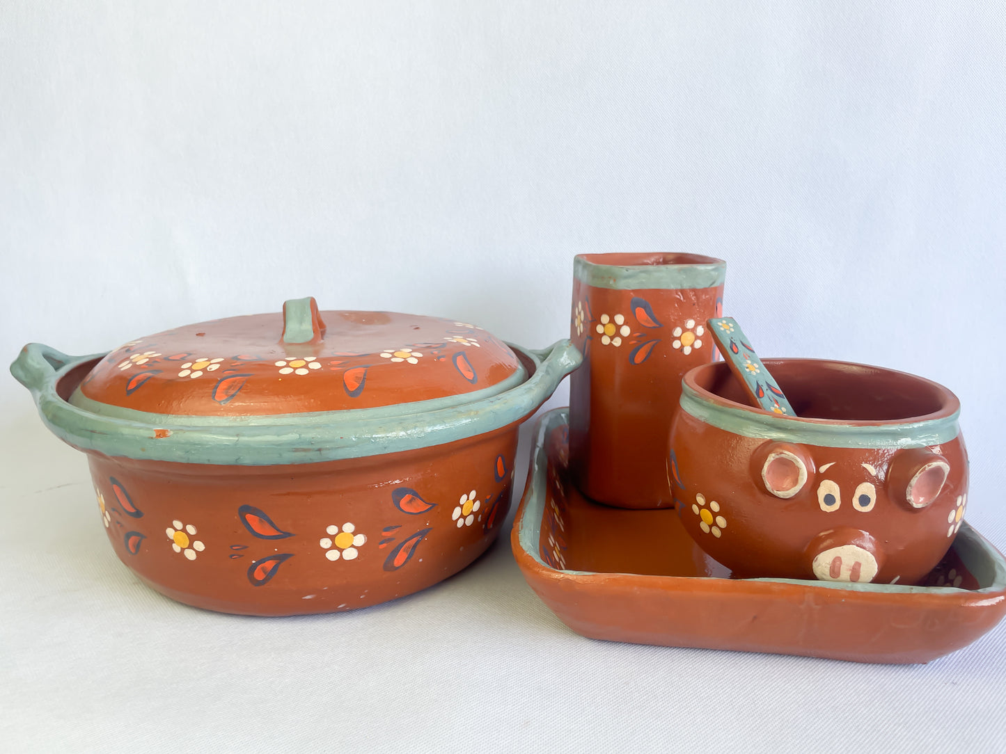 Michoacan Red Clay Pottery Dinnerware Set 45 Pc Clay Bowls Mexican Red Clay Vajilla de Barro