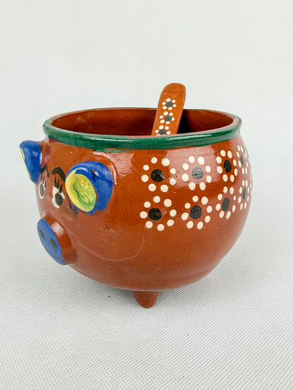 Michoacan Mexican Clay Bowl with Lid Marranito Salsera Mexican Marranitos Puerquitos