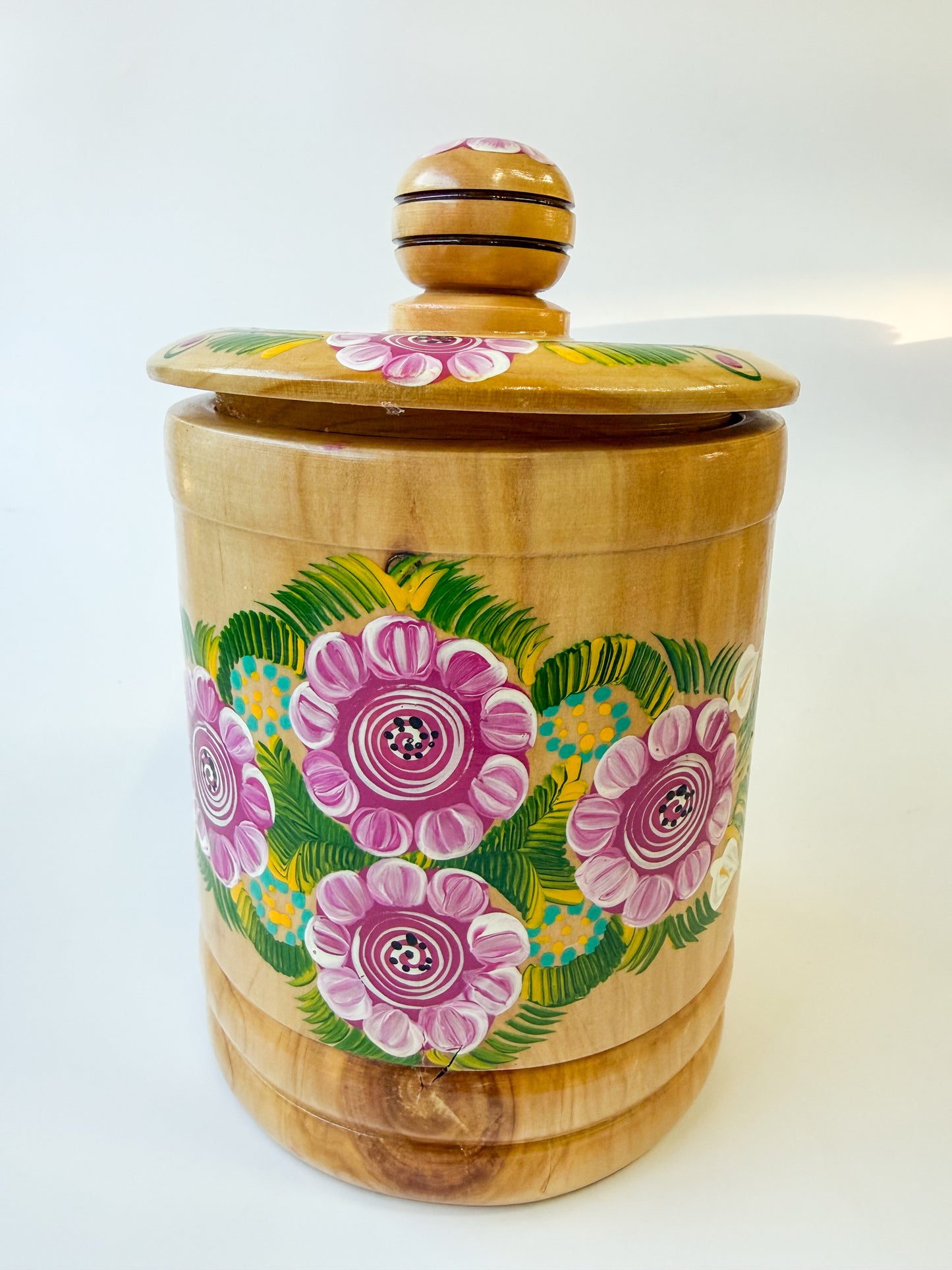 Mexican Hand Painted Wood Canister - Azucarera Parota