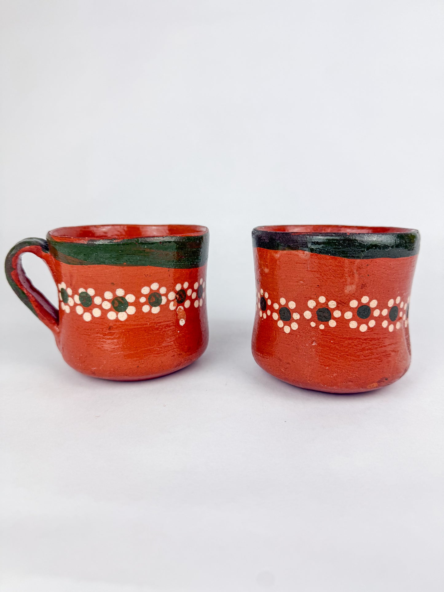 Michoacan Mexican Clay Mugs 2pc Set Mexican Cups Tazas De Barro Lead Free