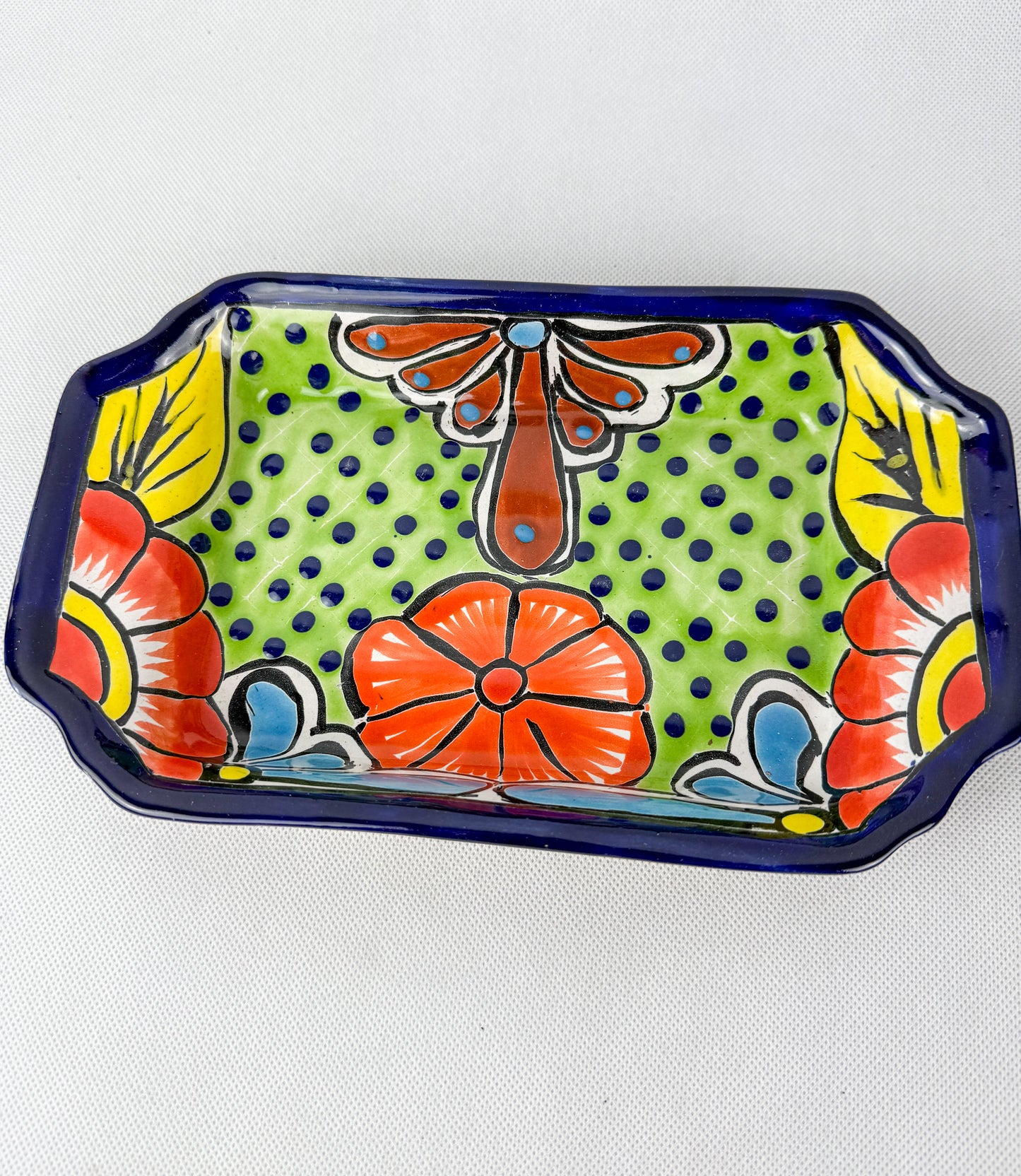 Mexican Talavera Coffee Sugar and Creamer Set With Serving Tray 3 Piece Set