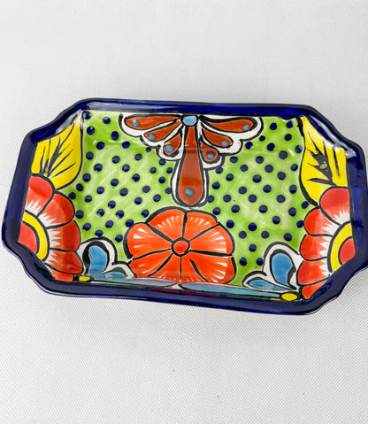 Mexican Talavera Coffee Sugar and Creamer Set With Serving Tray 3 Piece Set