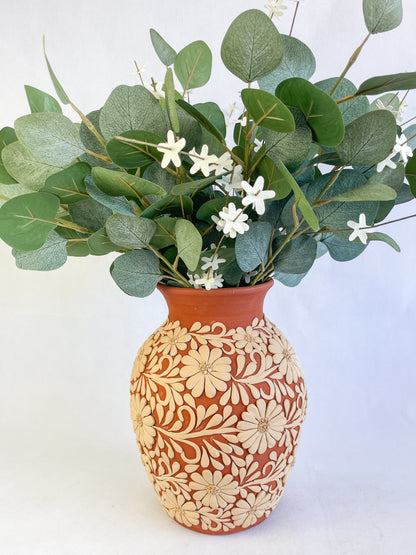 Gaytan Clay Embroidered Tall Mexican Flower Vase Mexican Modern Flower Vase Barro Bordado Florero