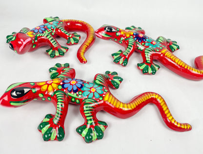 Guerrero Pottery Mexican Wall Hangings 3 Pc Gecko Wall Decor Gecko Animal Gecko Lagartija Juego de Lagartijas