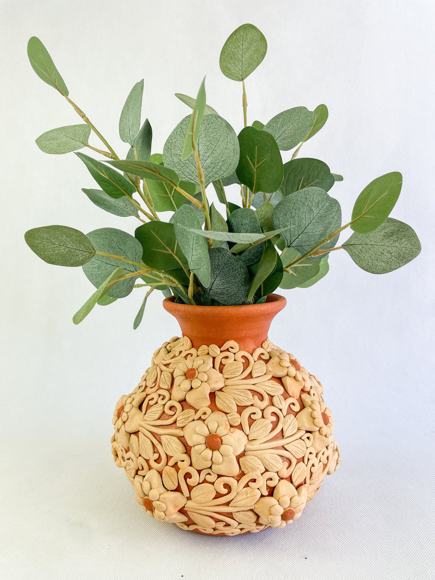 Colores Oaxaca Flower Vase Clay Embroidery 9 inches Jarron de Barro Bordado Florero De Barro