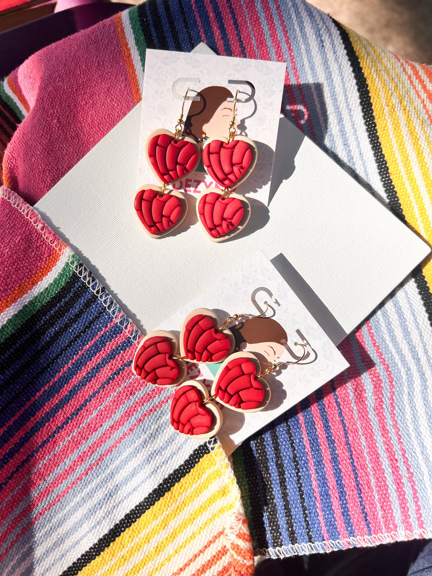 Clay Red Concha Hearts Earrings - Aretes Corazon Concha