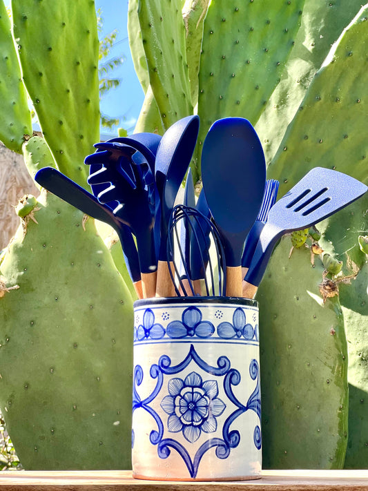 Edición Azul : 12-Piece Talavera Utensil & Holder Set - Porta Cucharas