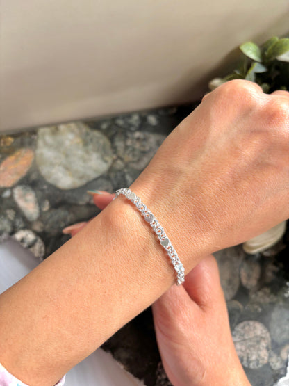 Sterling Silver 925 Chino Link Bracelet with Hearts, pulsera de plata .925