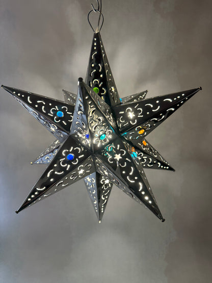 Mexican Tin Star With Color Marbles Moravian Star Tin Punched Star Hanging Star Light