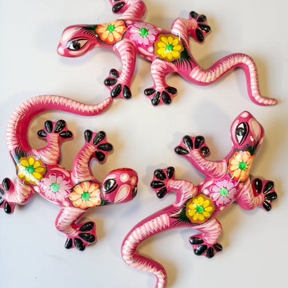 Guerrero Pottery Mexican Wall Hangings 3 Pc Gecko Wall Decor Gecko Animal Gecko Lagartija Juego de Lagartijas